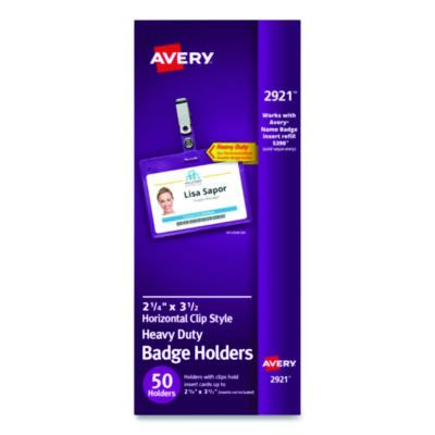 Secure Top Clip-Style Badge Holders, Horizontal, 2 1/4 X 3 1/2, Clear, 50/Box