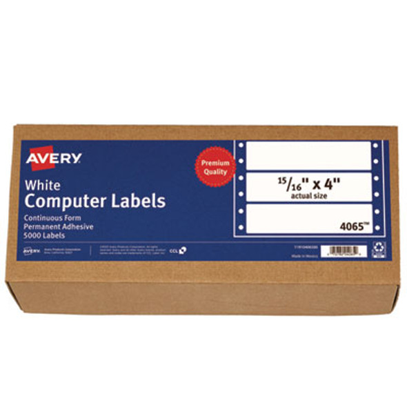 Dot Matrix Printer Mailing Labels, Pin-Fed Printers, 0.94 X 4, White, 5,000/Box