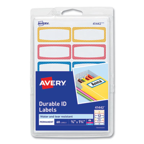 Avery Kids Handwritten Identification Labels, 1.75 X 0.75, Borders: Blue, Orange, Yellow, 12 Labels/Sheet, 5 Sheets/Pack