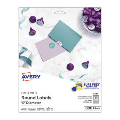 Printable Self-Adhesive Permanent Id Labels w/Sure Feed, 0.75" Dia, White 800/Pk