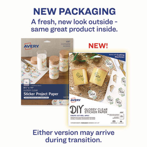 Avery Sticker Project Paper Laser/Inkjet Multipurpose Labels, 11 x 8.5, Glossy Clear, 1 Label/Sheet, 7 Sheets/Pack