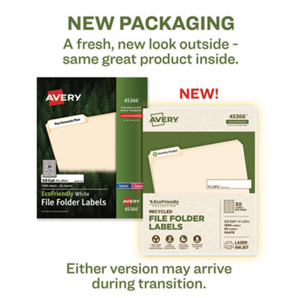 Ecofriendly Permanent File Folder Labels, 0.66 X 3.44, White, 30/Sheet, 50 Sheets/Pack