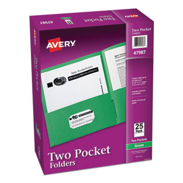 Two-Pocket Folder, Accommodates (40) 11 x 8.5 Sheets, Green, 25/Box