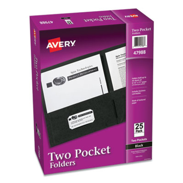 Two-Pocket Folder, 40-Sheet Capacity, 11 X 8.5, Black, 25/Box