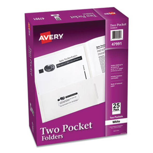 Two-Pocket Folder, Accommodates (40) 11 x 8.5 Sheets, White, 25/Box