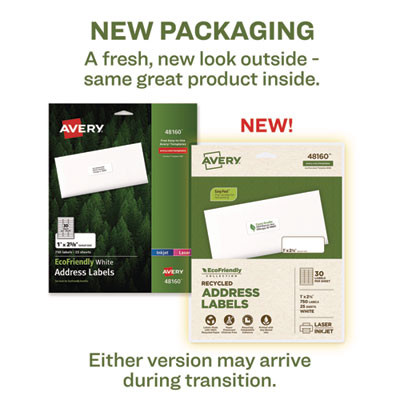 Ecofriendly Mailing Labels, Inkjet/Laser Printers, 1 X 2.63, White, 30/Sheet, 25 Sheets/Pack