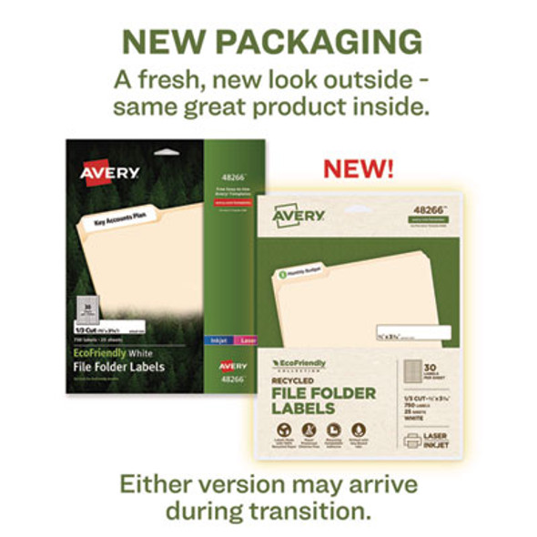 Ecofriendly Permanent File Folder Labels, 0.66 X 3.44, White, 30/Sheet, 25 Sheets/Pack