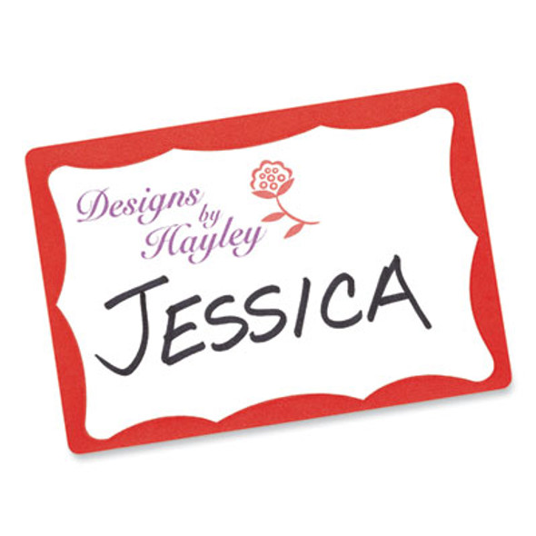 Printable Adhesive Name Badges, 3.38 X 2.33, Red Border, 100/Pack