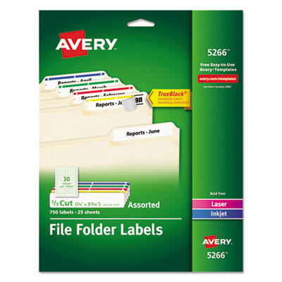 Permanent Trueblock File Folder Label With Sure-Feed Technology, 0.66" x 3.44", White, 30/Sheet, 25 Sheets/Pack