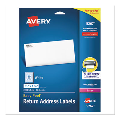 Easy Peel White Address Labels W/ Sure Feed Technology, Laser Printers, 0.5 X 1.75, White, 80/Sheet, 25 Sheets/Pack