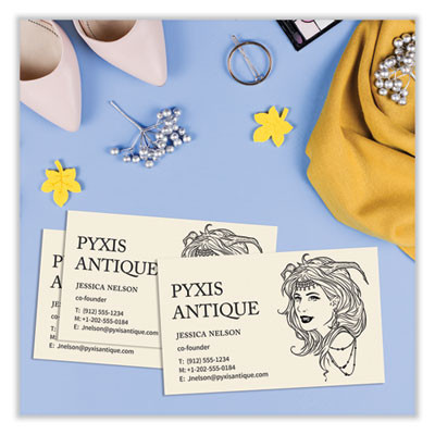 Printable Microperforated Business Cards With Sure Feed Technology, Laser, 2 x 3.5, Ivory, 10/Sheet, 25 Sheets/Pack
