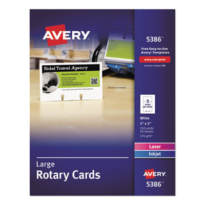 Large Rotary Cards, Laser/Inkjet, 3 X 5, White, 3 Cards/Sheet, 150 Cards/Box