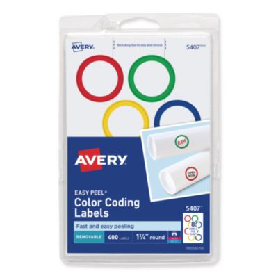 Printable Self-Adhesive Removable Color-Coding Labels, 1.25" Dia, Assorted Colors, 8/Sheet, 50 Sheets/Box