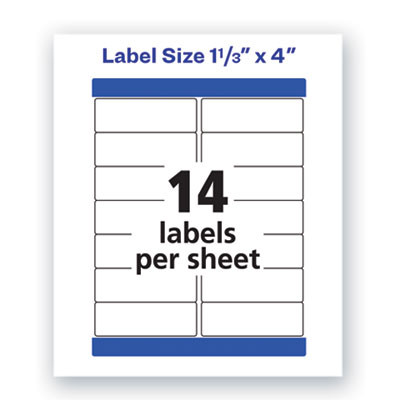 Waterproof Address Labels With Trueblock And Sure Feed, Laser Printers, 1.33 X 4, White, 14/Sheet, 50 Sheets/Pack