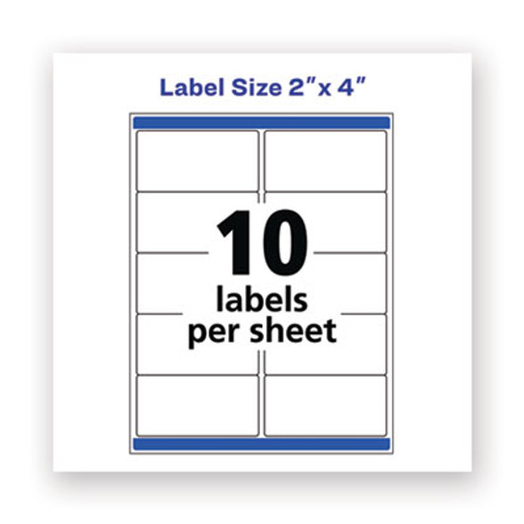 Waterproof Shipping Labels With Trueblock And Sure Feed, Laser Printers, 2 X 4, White, 10/Sheet, 50 Sheets/Pack