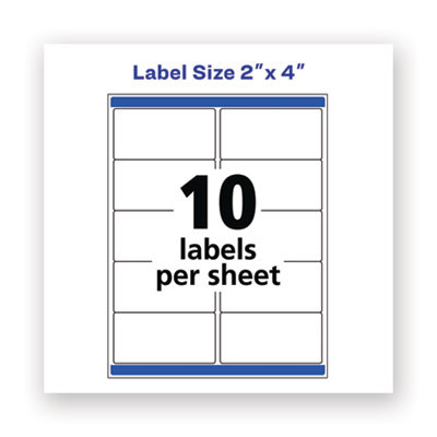 Waterproof Shipping Labels With Trueblock And Sure Feed, Laser Printers, 2 X 4, White, 10/Sheet, 50 Sheets/Pack
