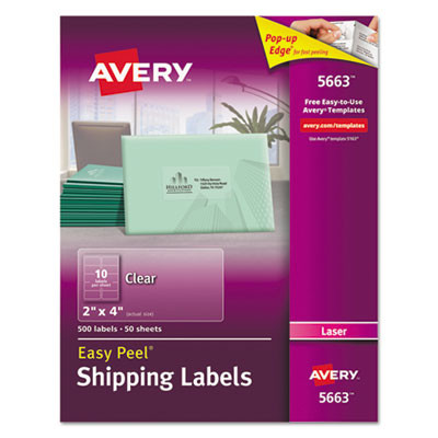 Matte Clear Easy Peel Mailing Labels W/ Sure Feed Technology, Laser Printers, 2 X 4, Clear, 10/Sheet, 50 Sheets/Box