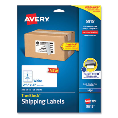 Shipping Labels With Trueblock Technology, Inkjet Printers, 2.5 x 4, White, 8 Labels/Sheet, 25 Sheets/Pack