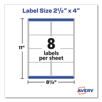 Shipping Labels With Trueblock Technology, Inkjet Printers, 2.5 x 4, White, 8 Labels/Sheet, 25 Sheets/Pack