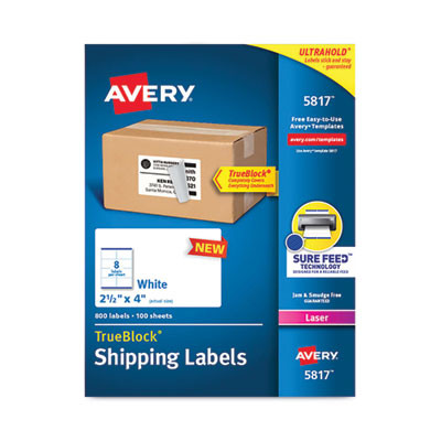 Shipping Labels With Trueblock Technology, Laser Printers,  2.5 x 4, White, 8/Sheet, 100 Sheets/Pack