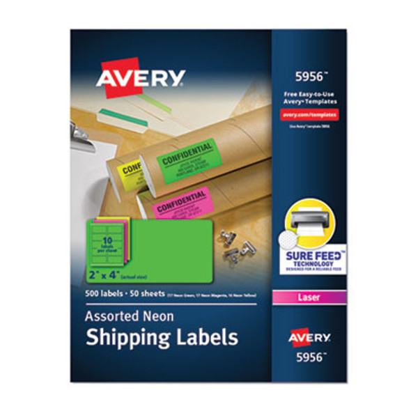 High-Visibility Permanent Laser Id Labels, 2 x 4, Neon Assorted, 500/Pack