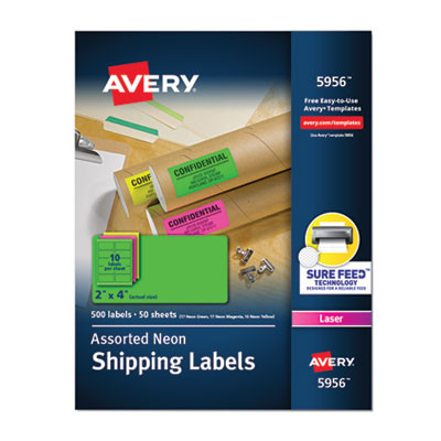 High-Visibility Permanent Laser Id Labels, 2 x 4, Neon Assorted, 500/Pack