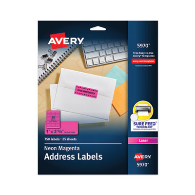 High-Visibility Permanent Laser Id Labels, 1 x 2.63, Neon Magenta, 750/Pack