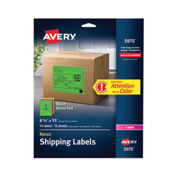 High-Visibility Permanent Laser Id Labels, 8.5 X 11, Asst. Neon, 15/Pack