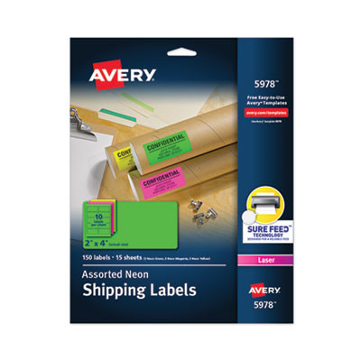 High-Visibility Permanent Laser Id Labels, 2 X 4, Asst. Neon, 150/Pack