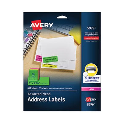 High-Visibility Permanent Laser Id Labels, 1 x 2.63, Asst. Neon, 450/Pack