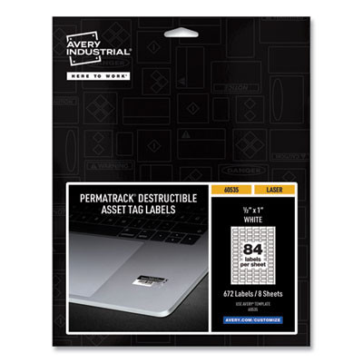 Permatrack Destructible Asset Tag Labels, Laser Printers, 0.5 X 1, White, 84/Sheet, 8 Sheets/Pack