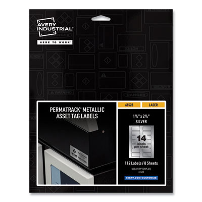 Permatrack Metallic Asset Tag Labels, Laser Printers, 1.25 X 2.75, Silver, 14/Sheet, 8 Sheets/Pack