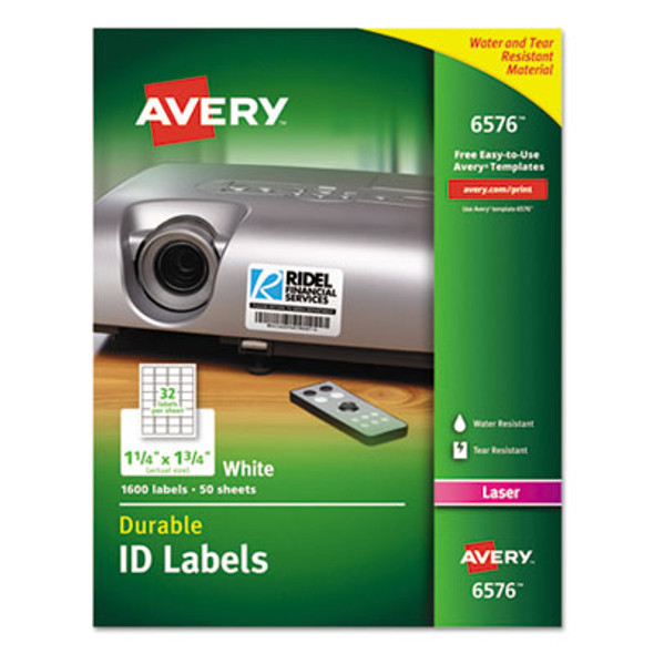 Durable Permanent Id Labels With Trueblock Technology, Laser Printers, 1.25 X 1.75, White, 32/Sheet, 50 Sheets/Pack