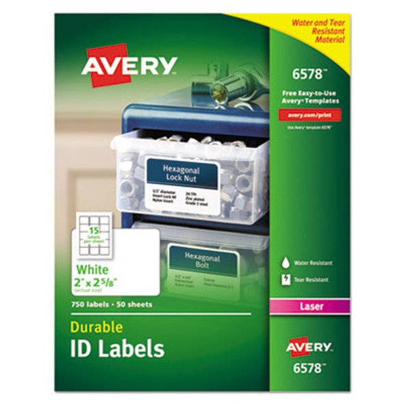 Durable Permanent Id Labels With Trueblock Technology, Laser Printers, 2 X 2.63, White, 15/Sheet, 50 Sheets/Pack