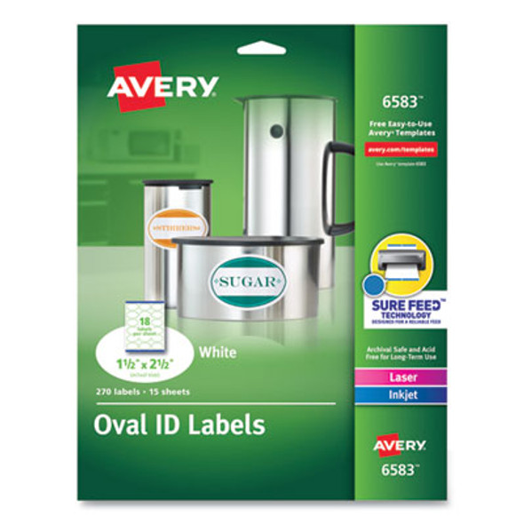 Oval Print-To-The-Edge Labels, 1.5 X 2.5, White, 18/Sheet, 15 Sheets/Pack