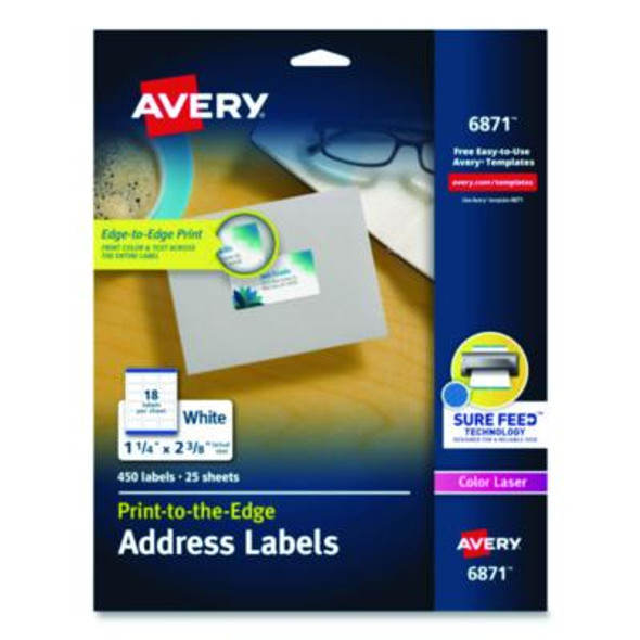 Vibrant Laser Color-Print Labels w/ Sure Feed, 1.25 x 2.38, White, 450/Pack