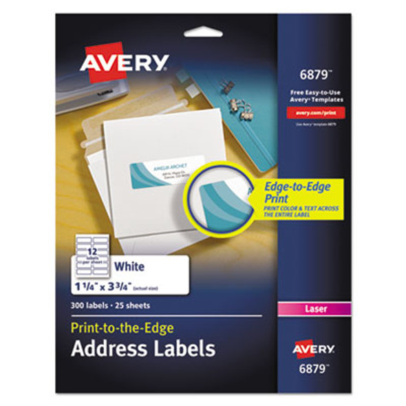 Vibrant Laser Color-Print Labels w/ Sure Feed, 1.25 x 3.75, White, 300/Pack