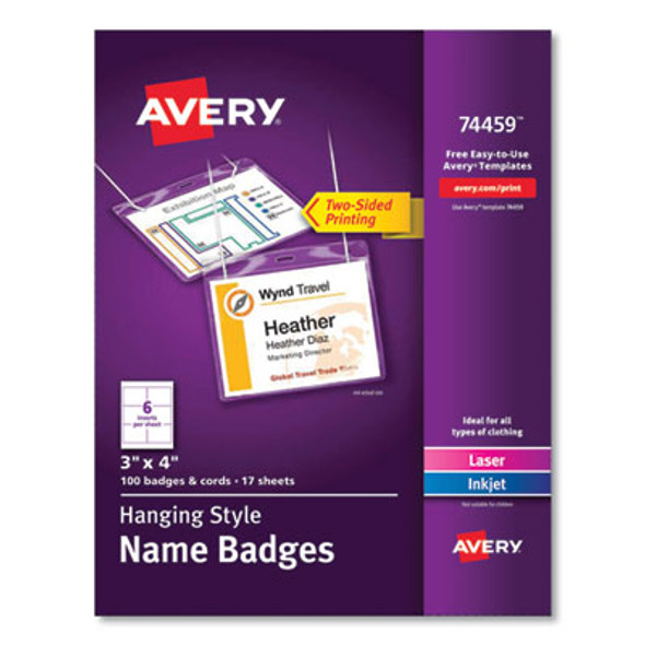 Necklace-Style Badge Holder W/Laser/Inkjet Insert, Top Load, 4 X 3, We, 100/Box