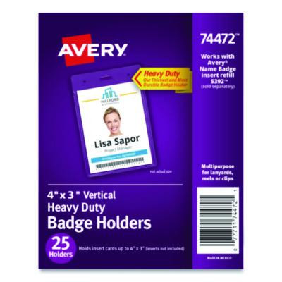 Secure Top Heavy-Duty Badge Holders, Vertical, 3w X 4h, Clear, 25/Pack