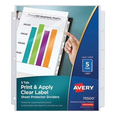 Print And Apply Index Maker Clear Label Sheet Protector Dividers With White Tabs, 5-Tab, 11 X 8.5, White, 1 Set