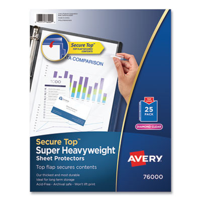 Secure Top Super Heavyweight Diamond Clear Sheet Protector, Side: 3-Hole Punched, Top Load 8.5 x 11 Insert, Clear, 25/Pack