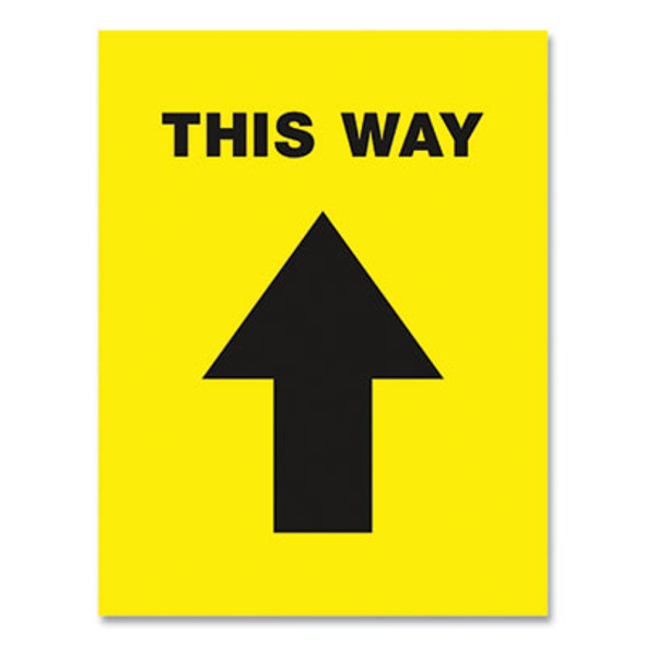 Social Distancing Floor Decals, 8.5 X 11, This Way, Yellow Face, Black Graphics, 5/Pack