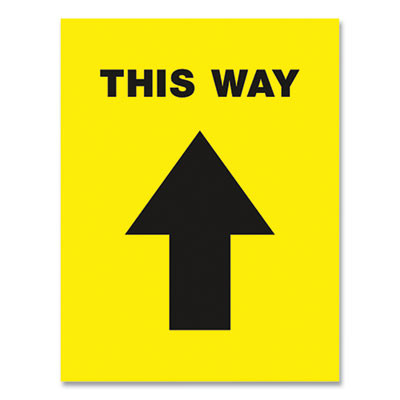 Social Distancing Floor Decals, 8.5 X 11, This Way, Yellow Face, Black Graphics, 5/Pack