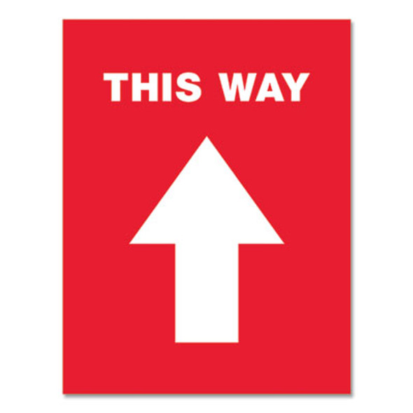 Social Distancing Floor Decals, 8.5 X 11, This Way, Red Face, White Graphics, 5/Pack