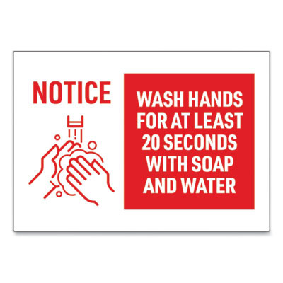 Preprinted Surface Safe Wall Decals, 10 X 7, Wash Hands For At Least 20 Seconds, White/Red Face, Red Graphics, 5/Pack