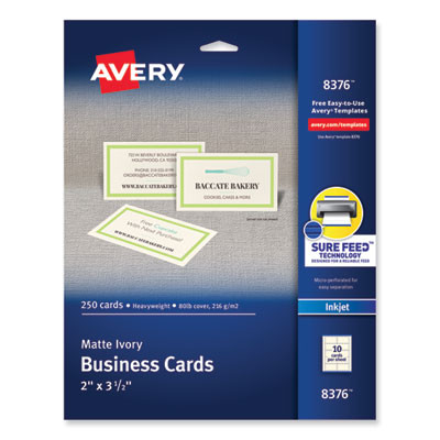 Printable Microperforated Business Cards With Sure Feed Technology, Inkjet, 2 x 3.5, Ivory, 10/Sheet, 25 Sheets/Pack