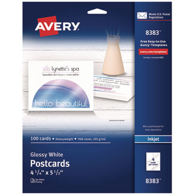 Photo-Quality Printable Postcards, Inkjet, 74 Lb, 4.25 X 5.5, Glossy White, 100 Cards, 4 Cards/Sheet, 25 Sheets/Pack