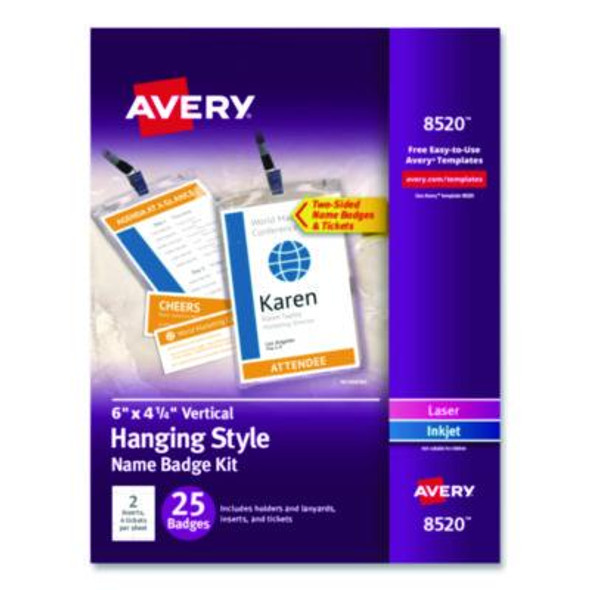 Lanyard-Style Badge Holder W/Laser/Inkjet Inserts, Top Load, 4.25 X 6, We, 25/Pk