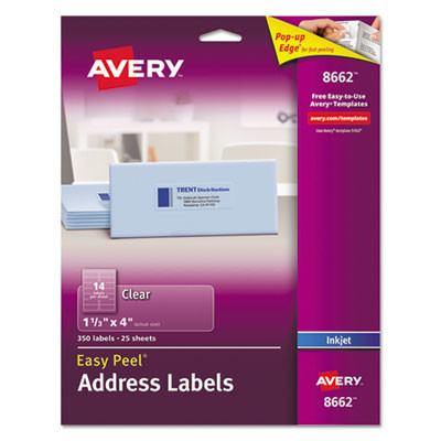 Matte Clear Easy Peel Mailing Labels W/ Sure Feed Technology, Inkjet Printers, 1.33 X 4, Clear, 14/Sheet, 25 Sheets/Pack