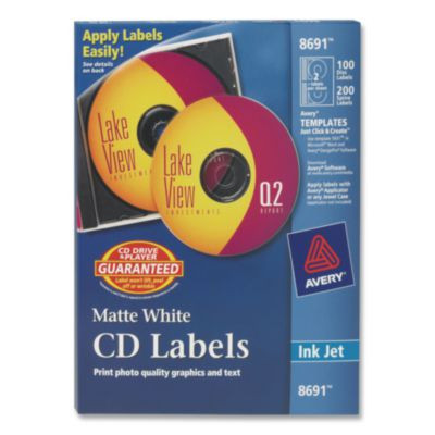Inkjet Cd Labels, Matte White, 100/Pack
